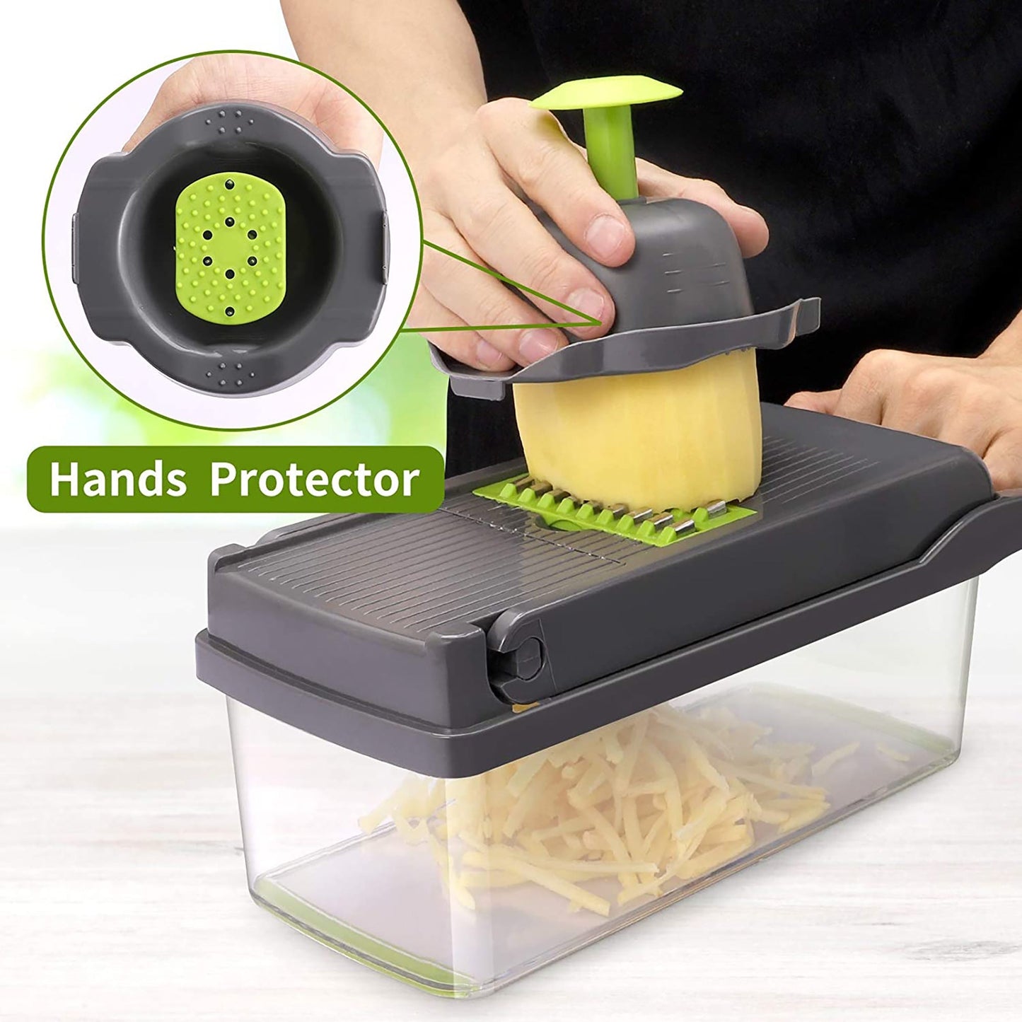 Multifunctional 13 in 1 Vegetable Slicer Grater Chopper - Green and Grey