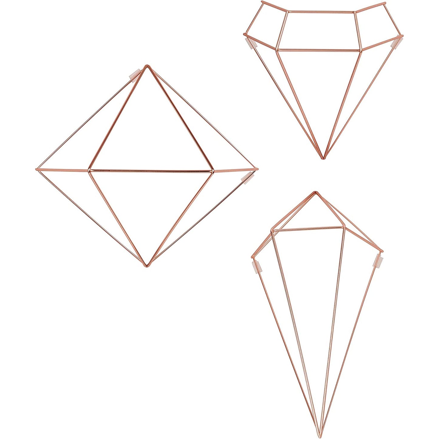 Geometric Sculptures Modern Metallic Wire Shapes Wall Decor Set of 6 - Copper