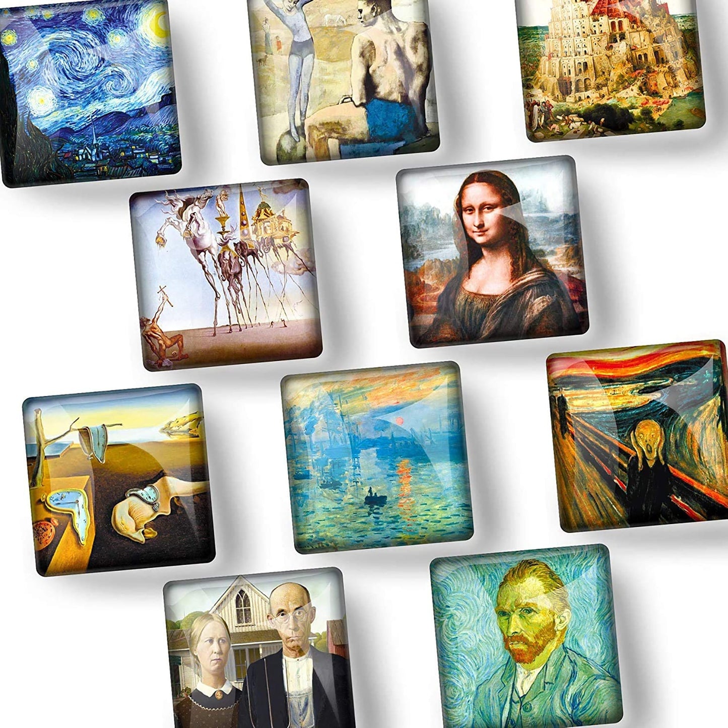 Decorative Glass Magnets for Refrigerator or Whiteboard 10 Pcs - 3.3x3.3 cm