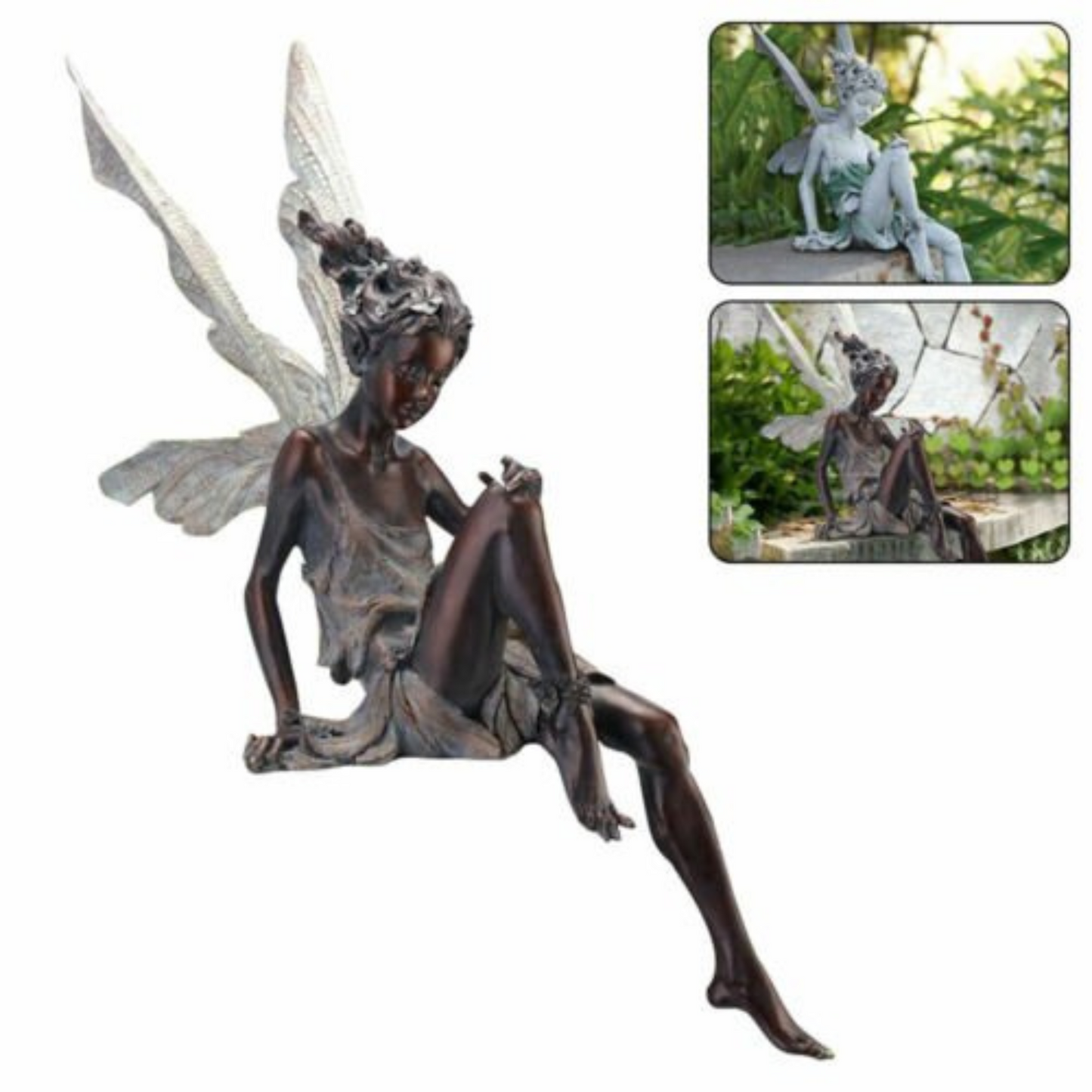 Outdoor Resin Fairy Statue Sitting Fairy Garden Ornament Sculpture Decor