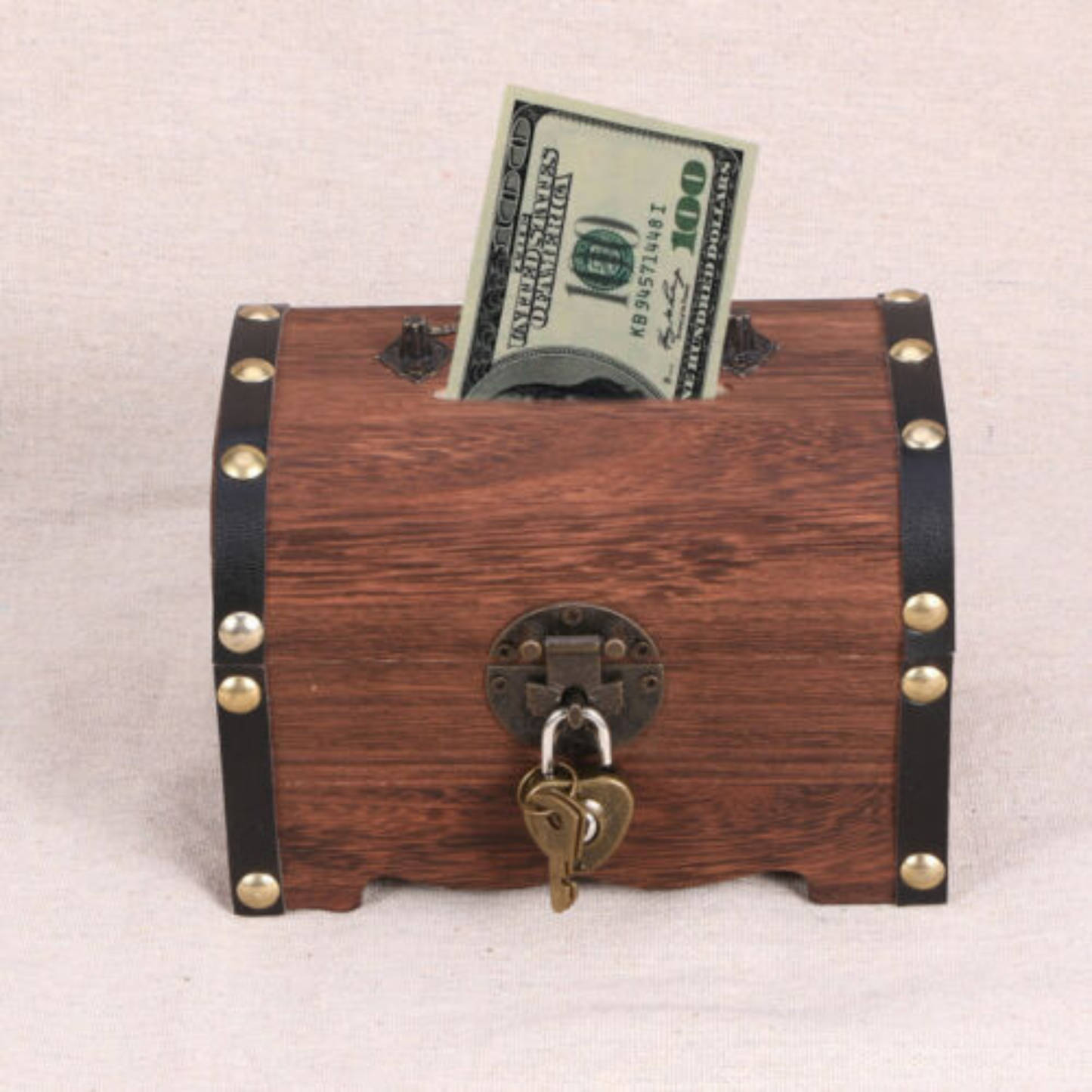 Retro Wooden Treasure Chest Vintage Money Storage Coin Piggy Bank Case