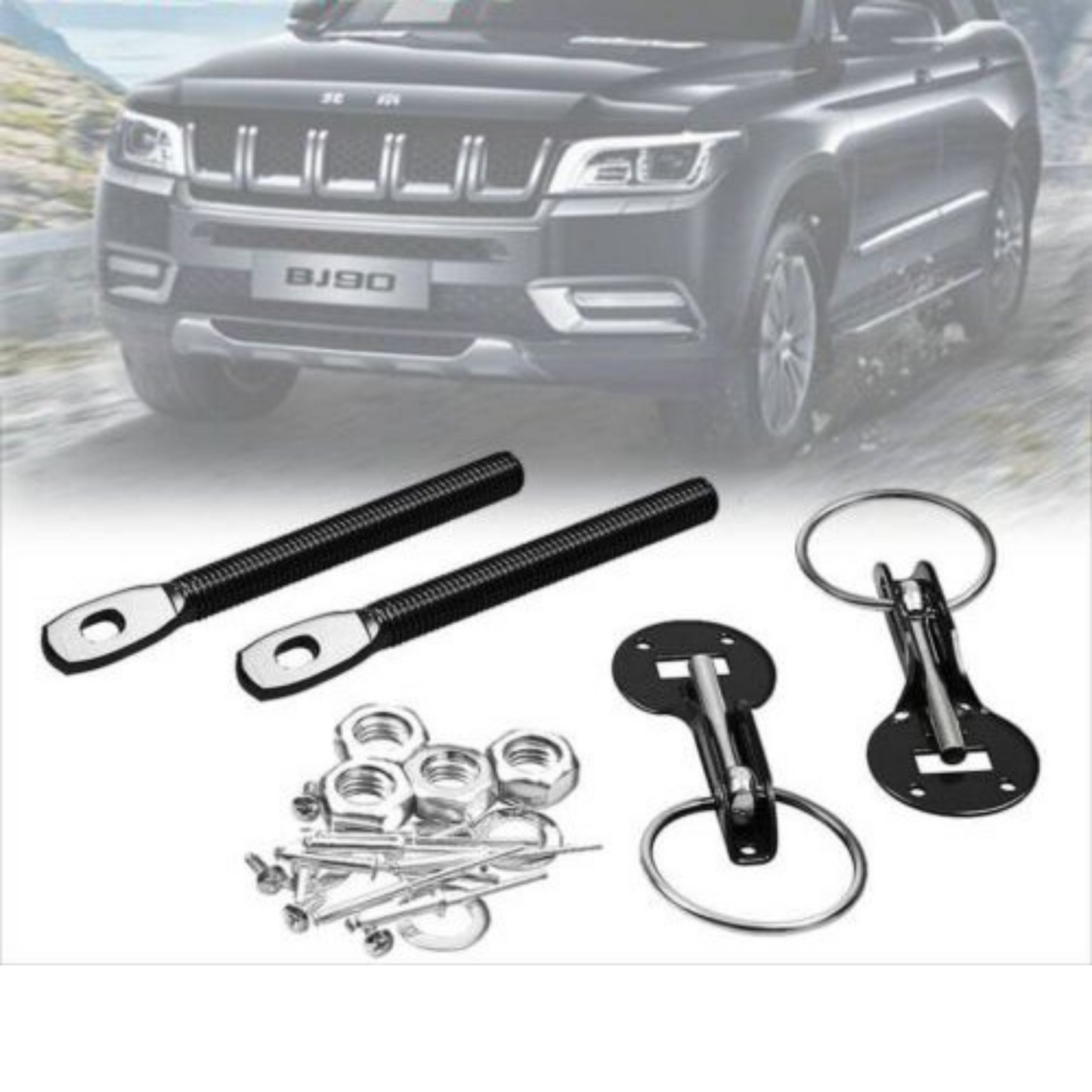 Quick Latch Car Bonnet Hood Lock Flush Mount Pin Key Locking Kit