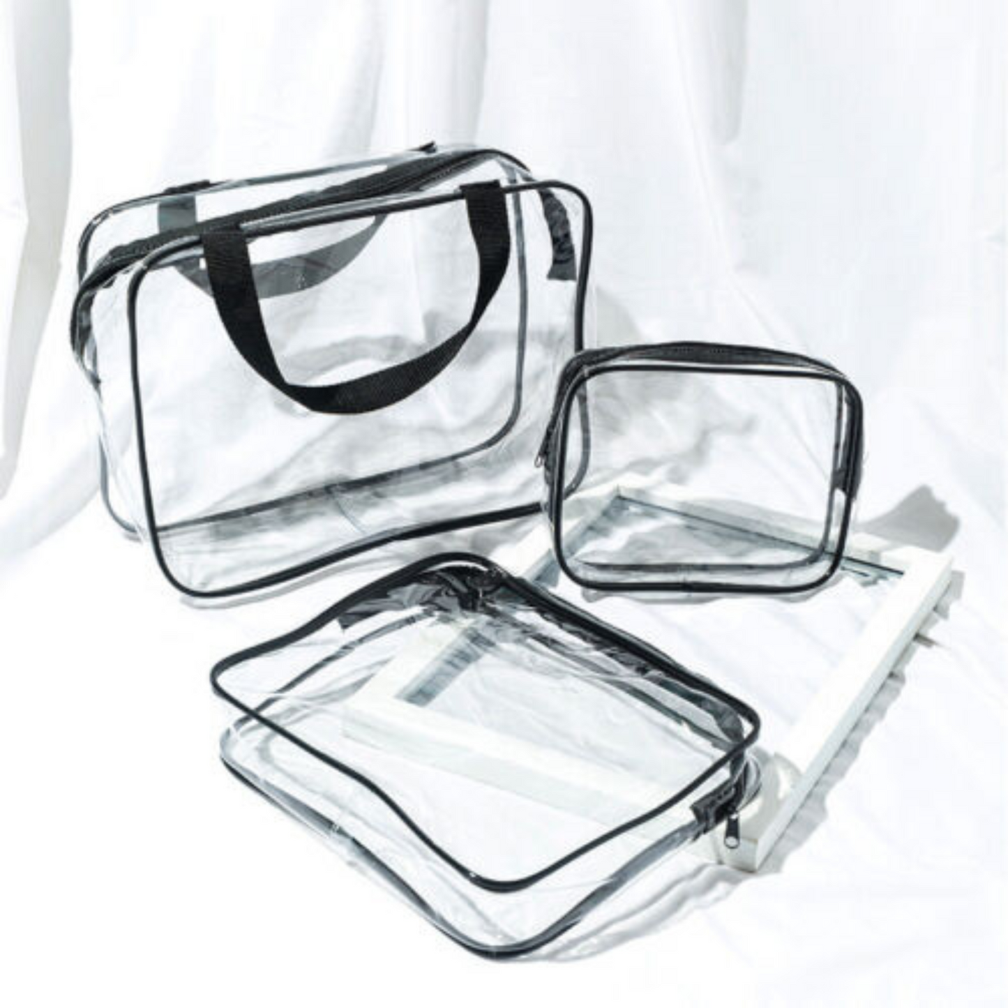 Set of 3 Clear PVC Cosmetic Makeup Toiletry Organizer Travel Wash Bag Holder
