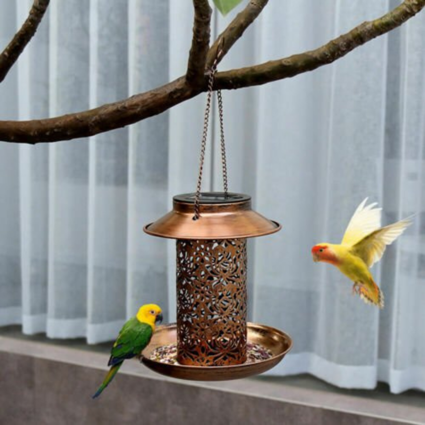 Solar Powered Bird Feeder with Light Outdoor Hanging Solar Lamp
