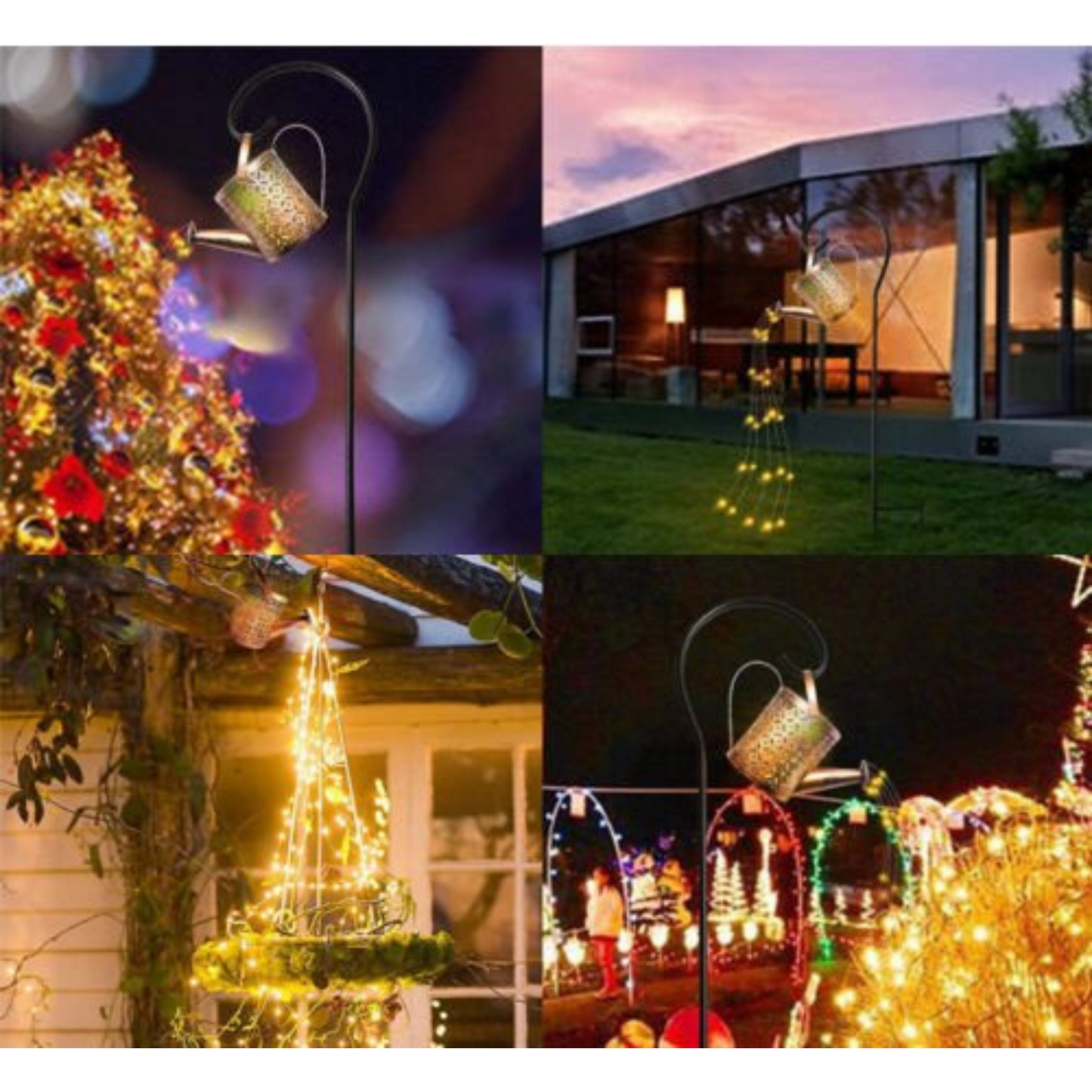 Solar LED Watering Can Fairy String Light Outdoor Garden Decor Waterfall Lamp