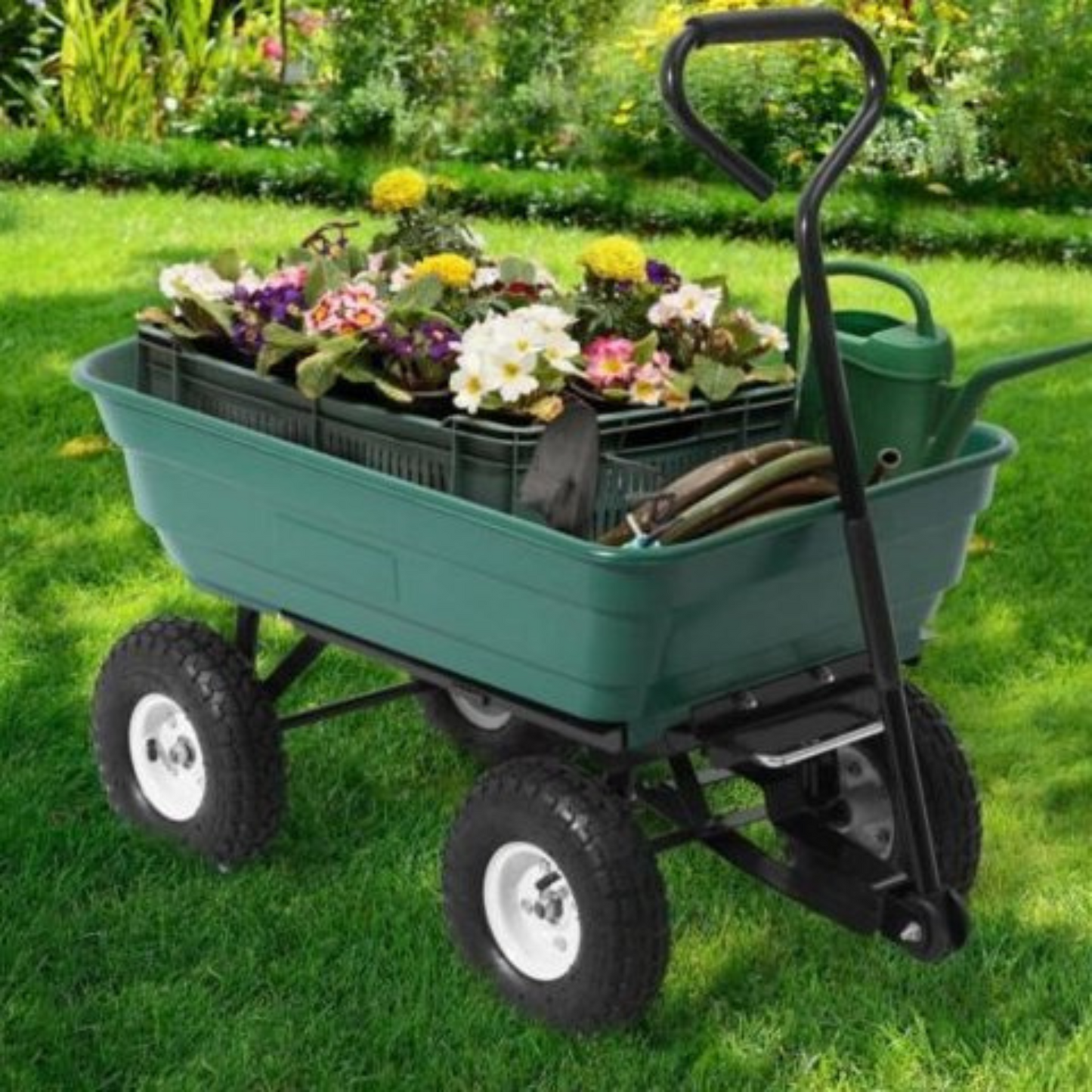 65L Garden Dump Cart Tipping Bed Trolley Wagon Wheelbarrow Holds Up to 270kg