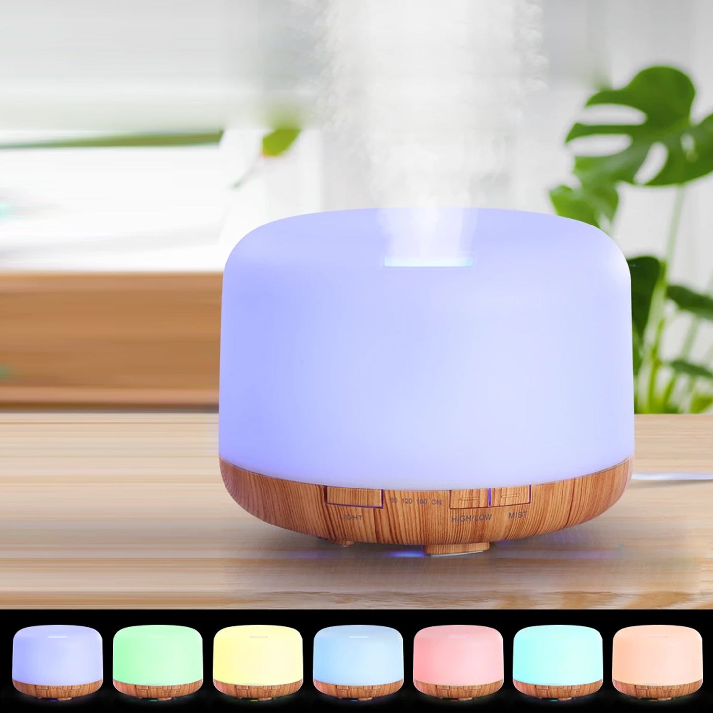 Aromatherapy Diffuser Humidifier Wood - 7 Colour LED