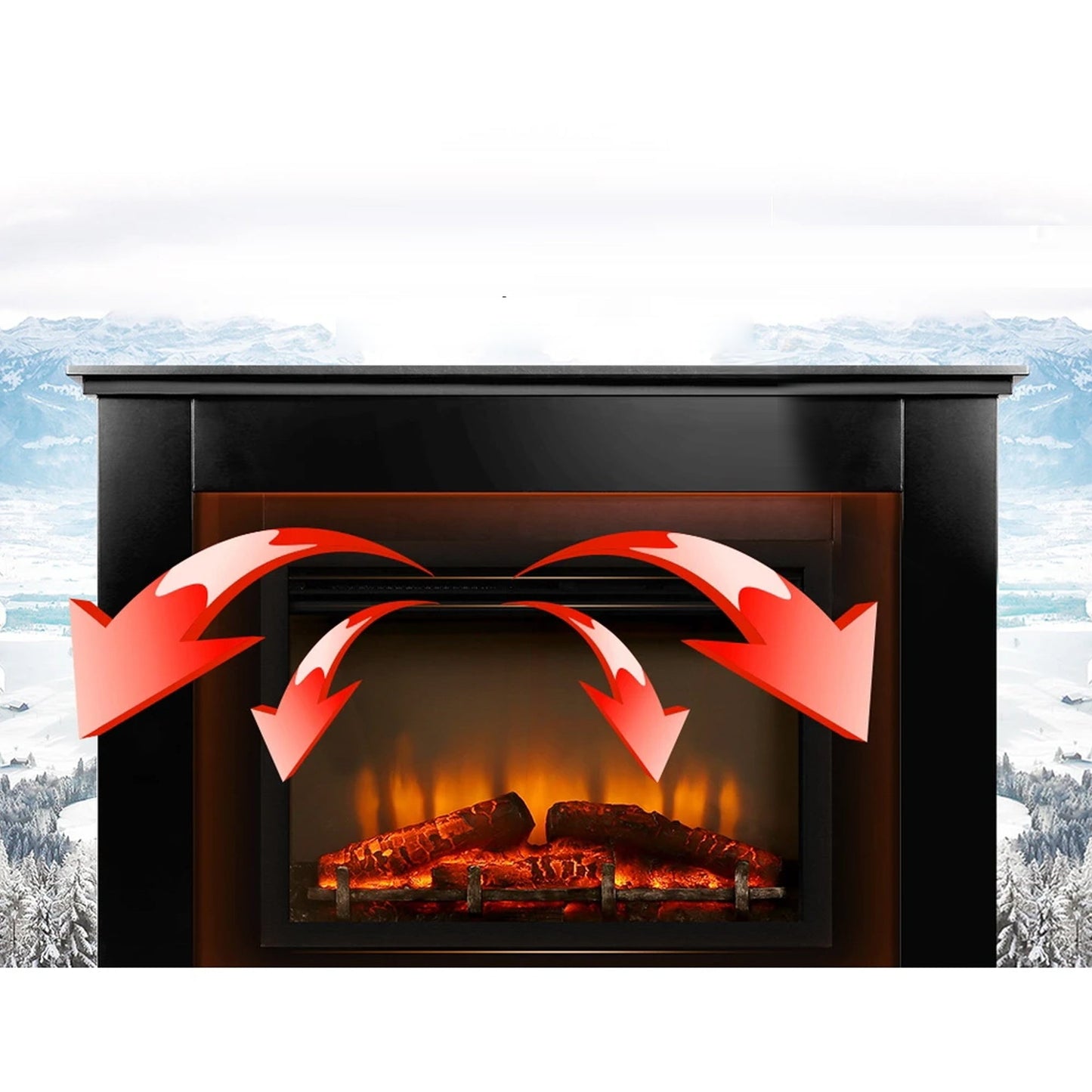 Portable Electric Fireplace Mantle - Black - 2000W