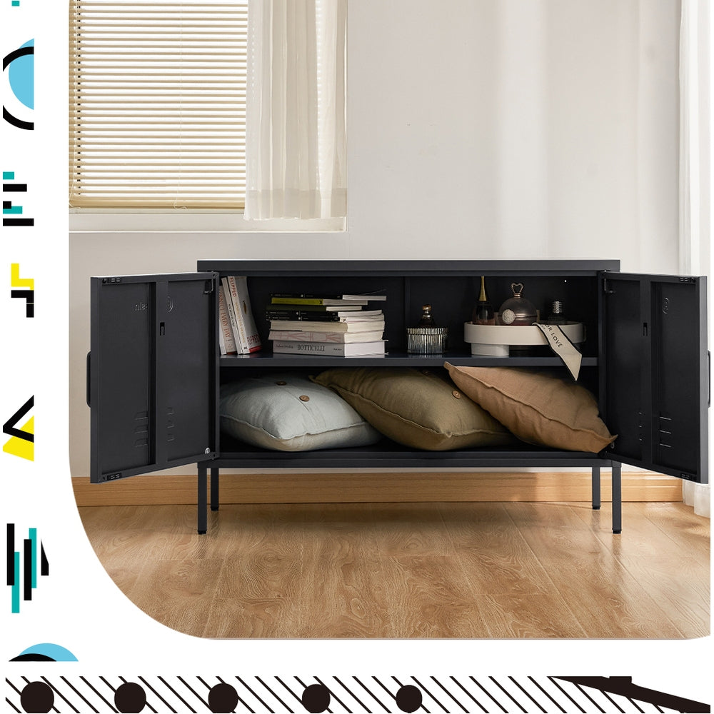 Buffet Sideboard Locker Metal Storage Cabinet - Charcoal
