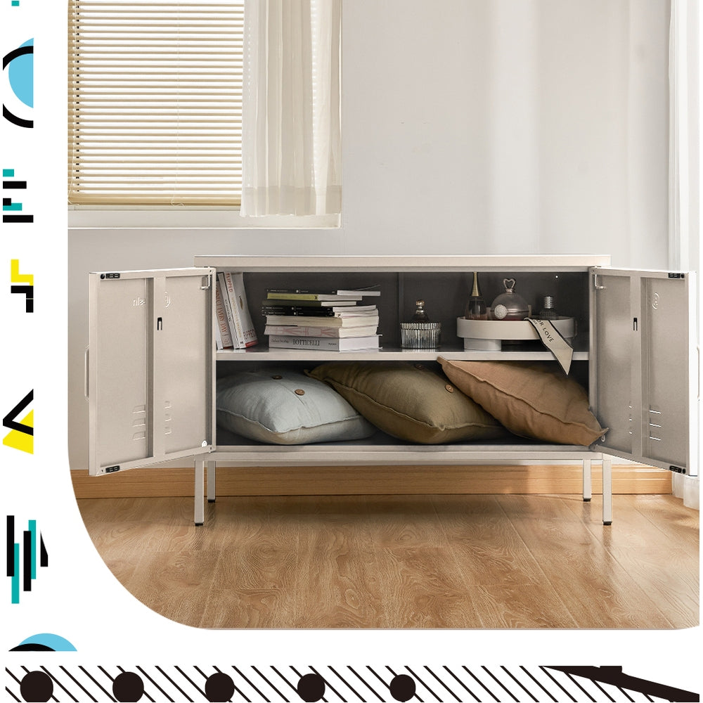Buffet Sideboard Locker Metal Storage Cabinet - White