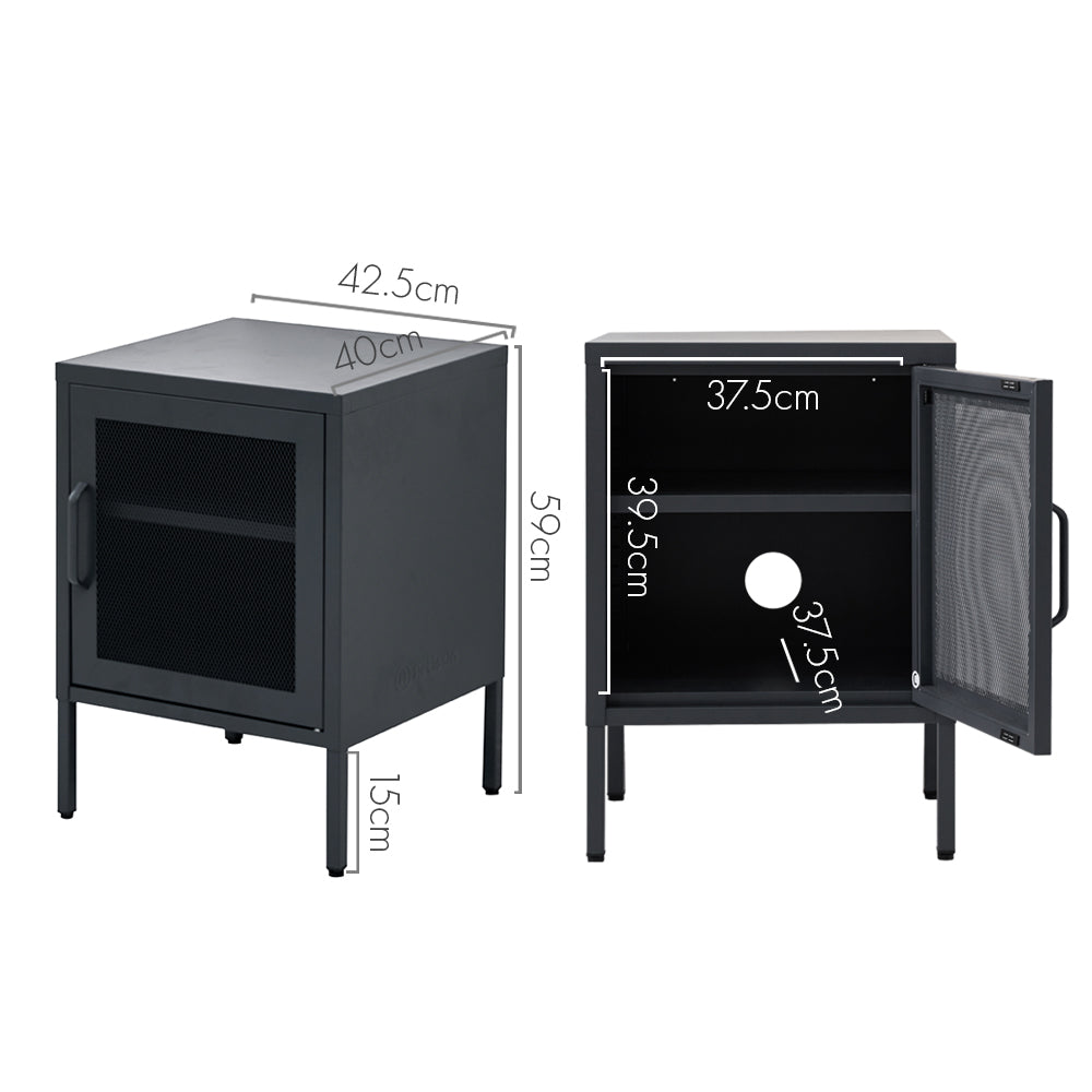 Mini Mesh Door Storage Cabinet Organizer Bedside Table Black