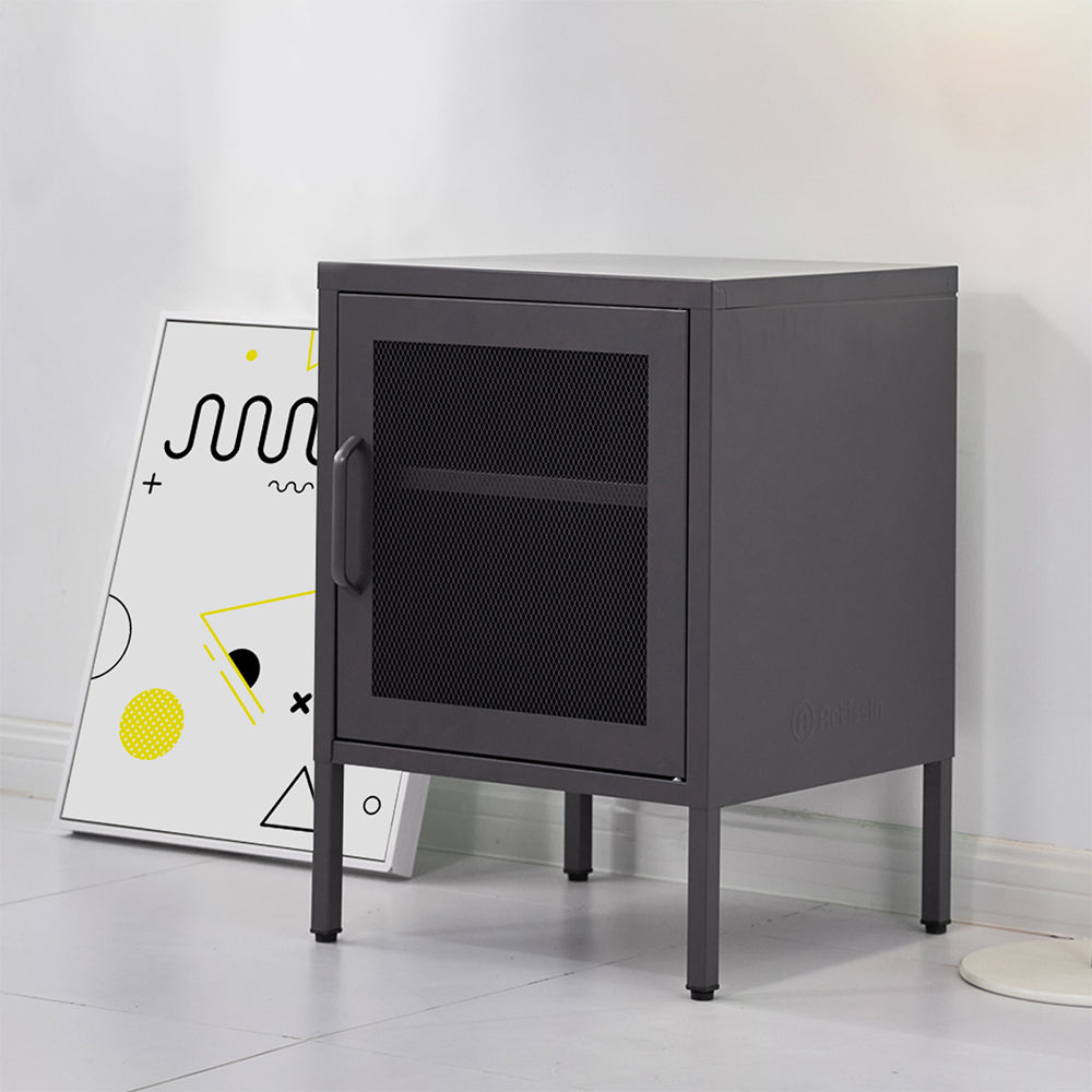 Mini Mesh Door Storage Cabinet Organizer Bedside Table Black