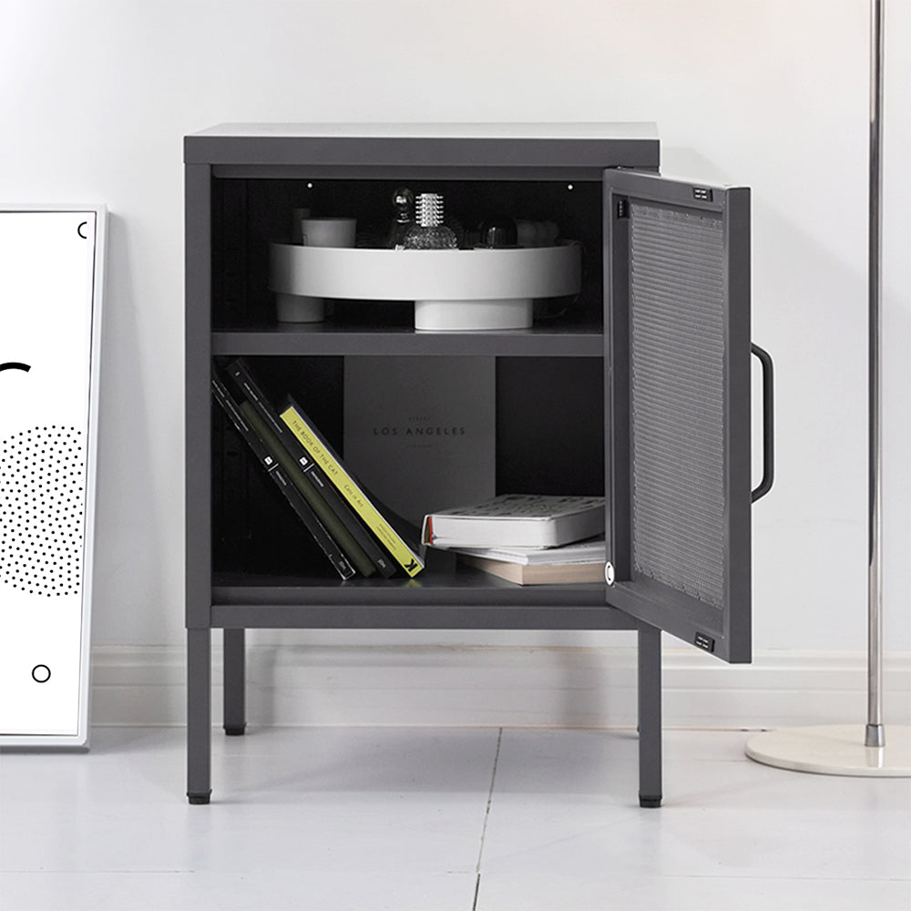 Mini Mesh Door Storage Cabinet Organizer Bedside Table Black