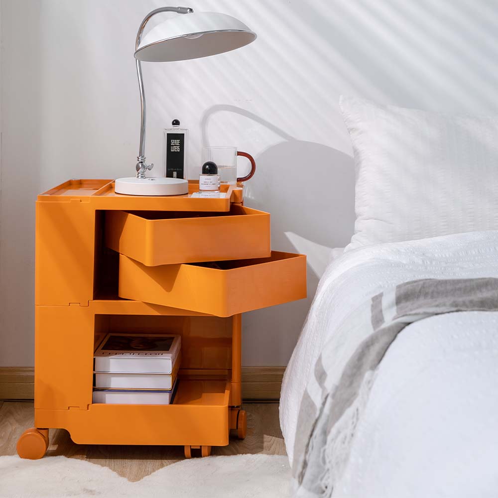 Bedside Table Side Tables Nightstand Organizer Replica Boby Trolley 3Tier Orange