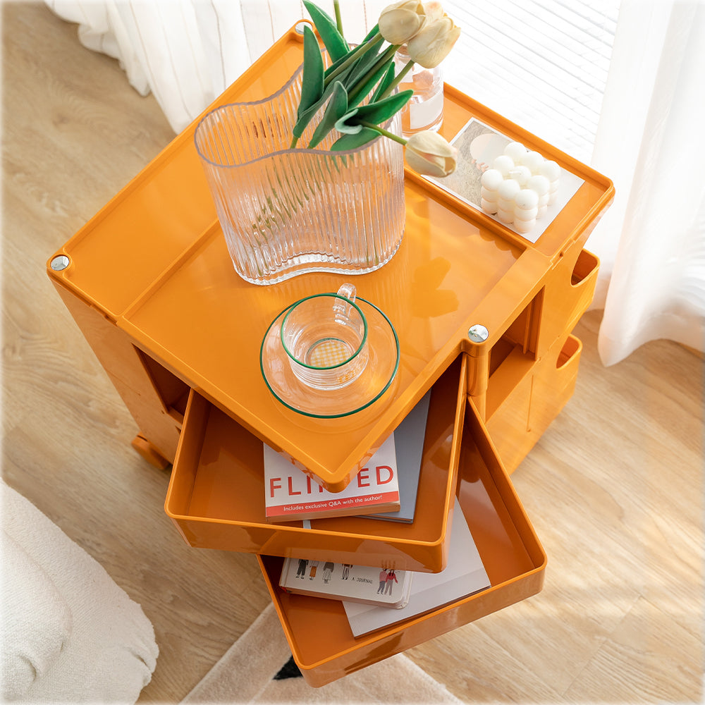 Bedside Table Side Tables Nightstand Organizer Replica Boby Trolley 3Tier Orange