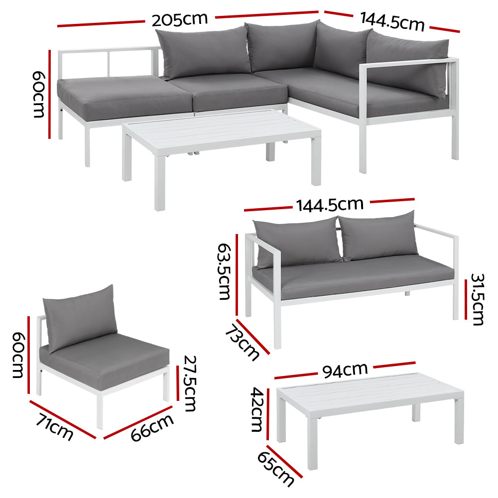 Aluminium Outdoor Sofa Table Chair Furniture Lounge Set - 4 Seater
