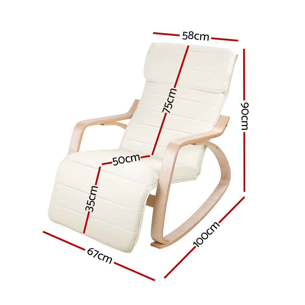 Rocking Armchair with Adjustable Foot Rest - Beige
