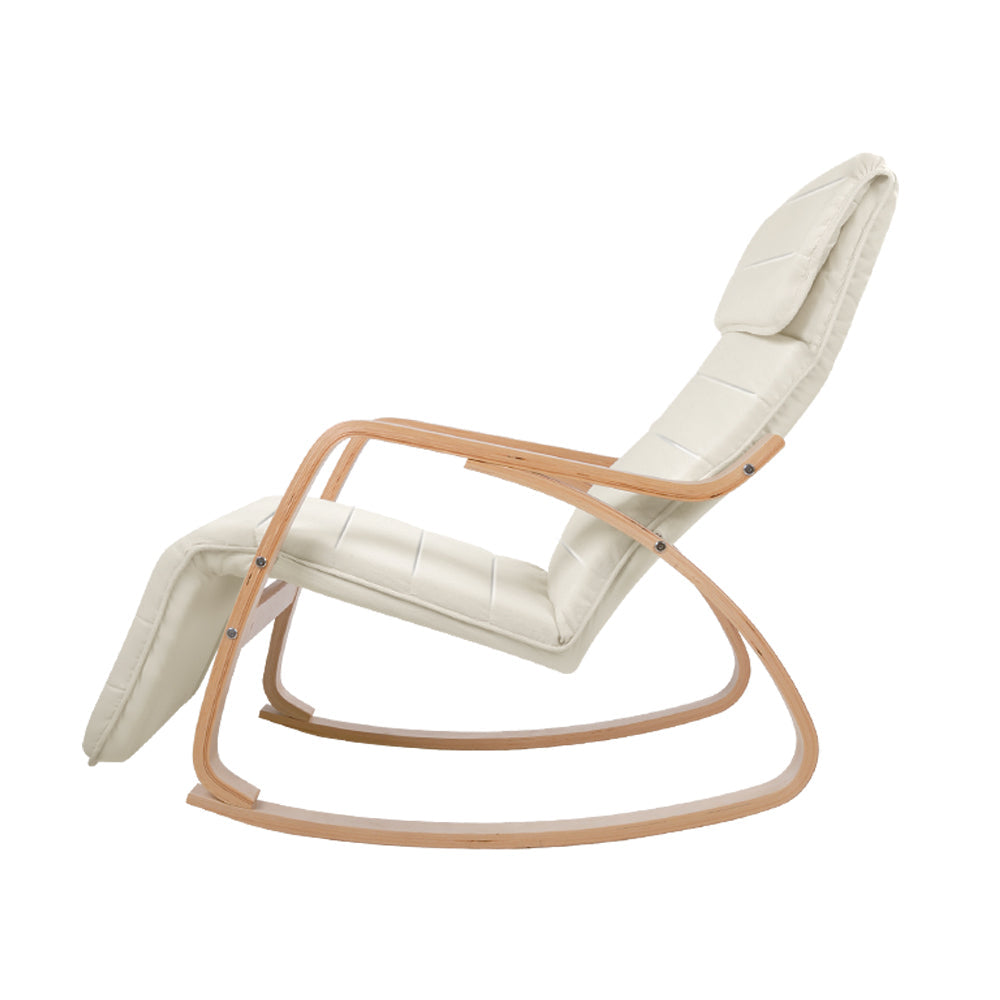 Rocking Armchair with Adjustable Foot Rest - Beige