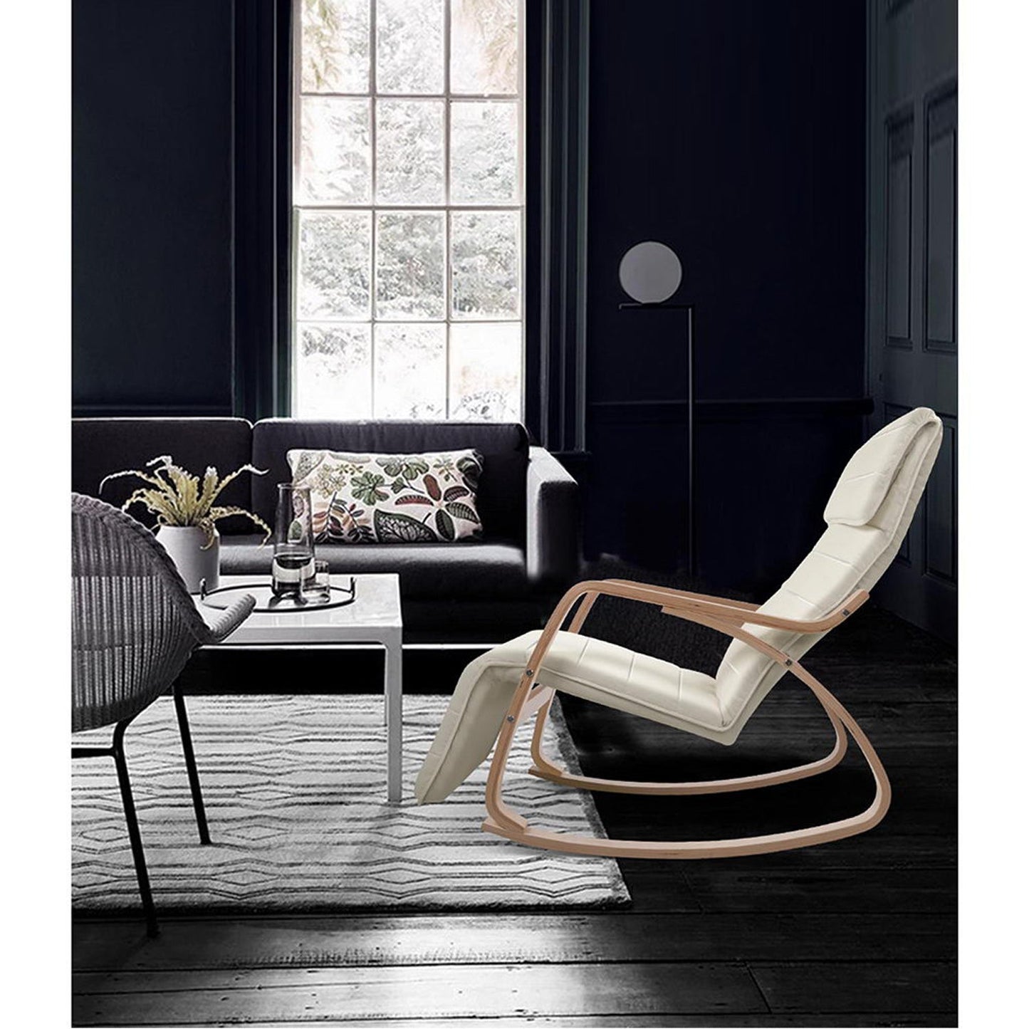 Rocking Armchair with Adjustable Foot Rest - Beige