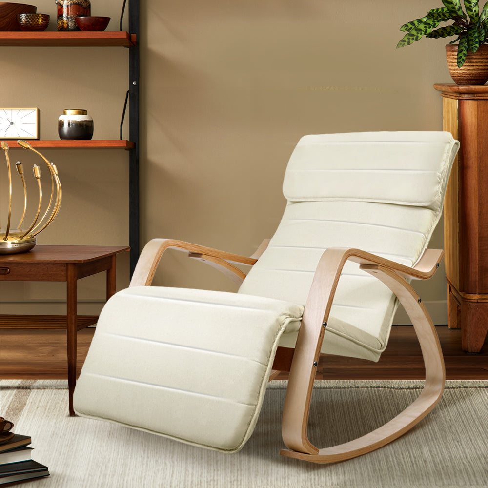 Rocking Armchair with Adjustable Foot Rest - Beige