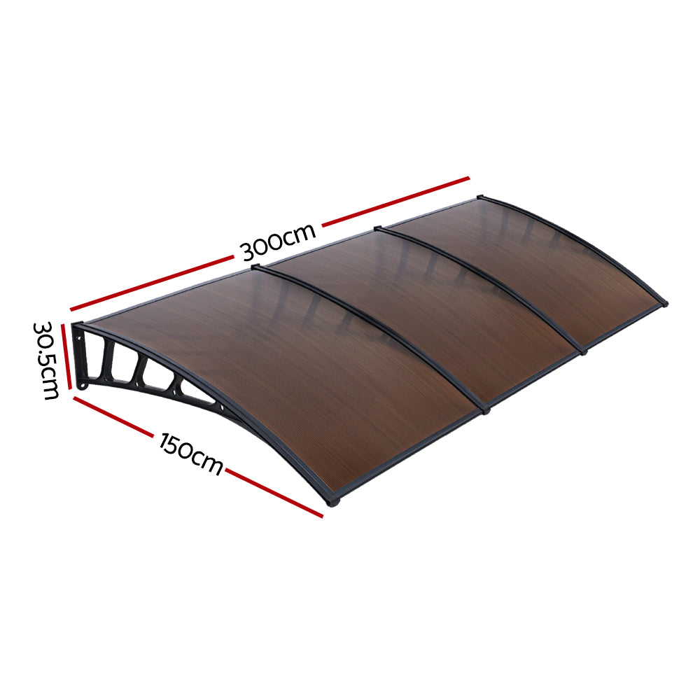 Patio DIY Window Door Awning Canopy Sun Shield Brown - 1.5x3m