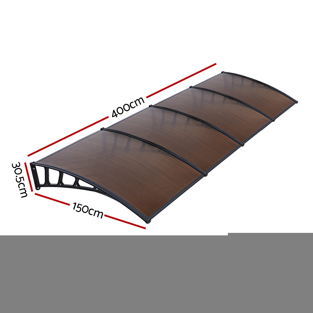 Patio DIY Window Door Awning Canopy Sun Shield Brown - 1.5x4m