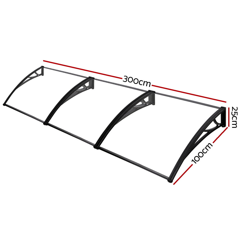 Window DIY Awning Outdoor Polycarbonate Patio Canopy - 1x3m