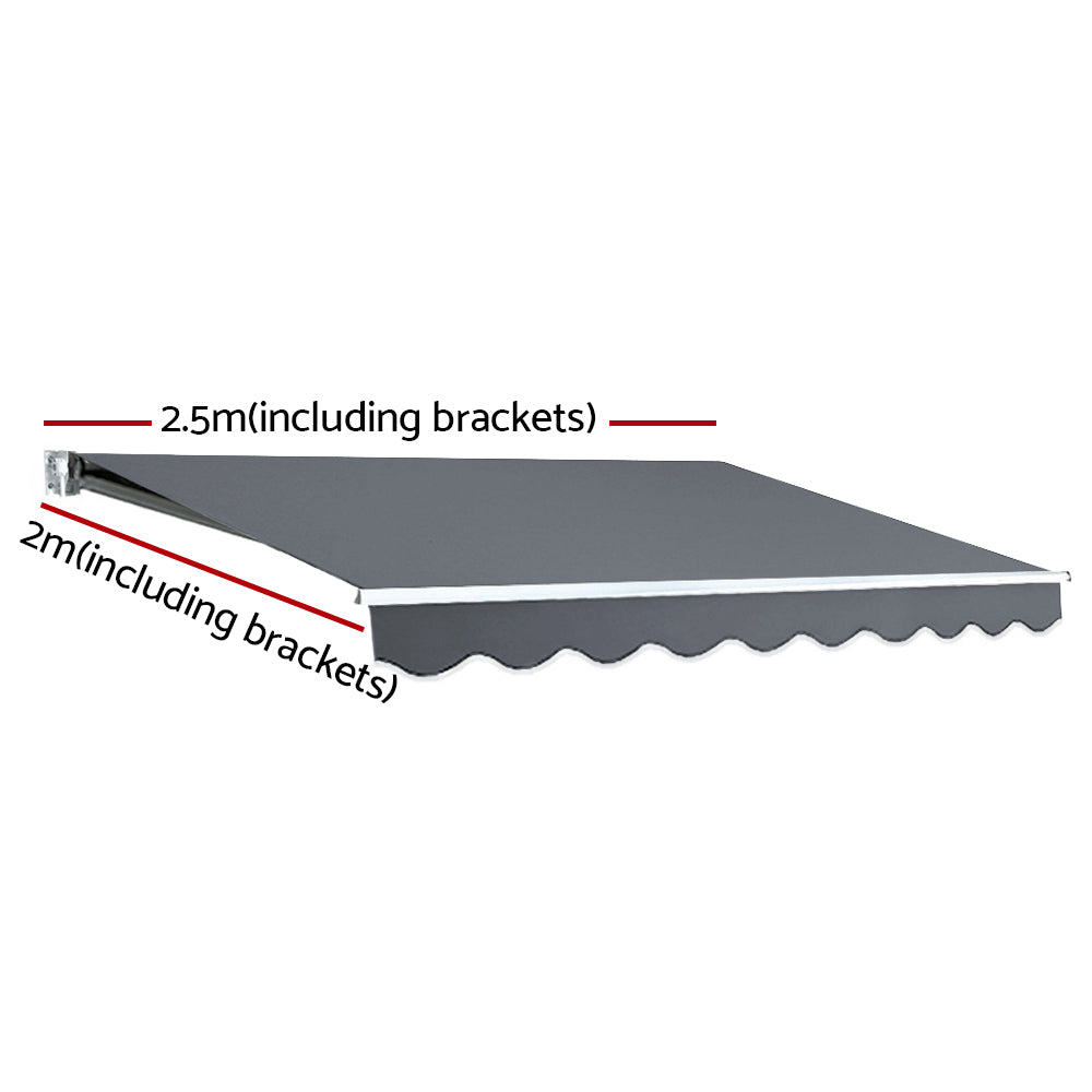 Side Awning Outdoor Blinds Retractable Sun Shade Grey - 2.5x2m