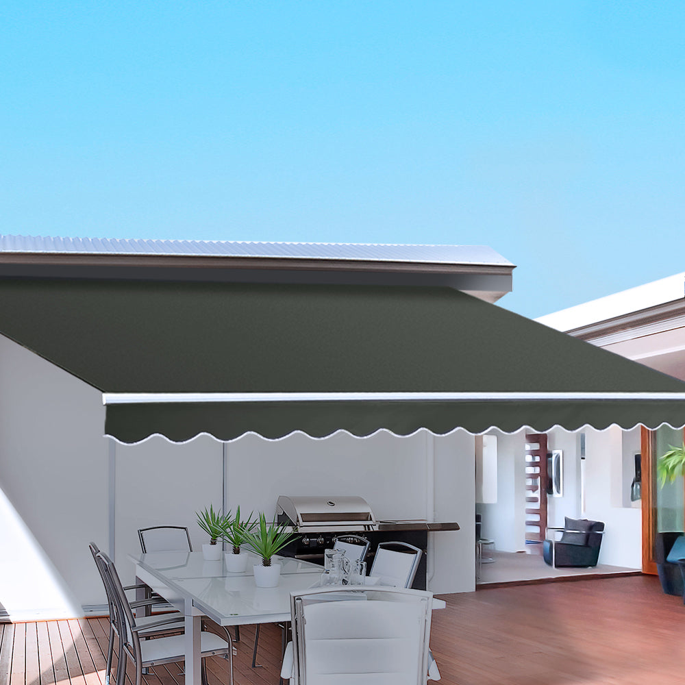 Side Awning Outdoor Blinds Retractable Sun Shade Grey - 5x3m