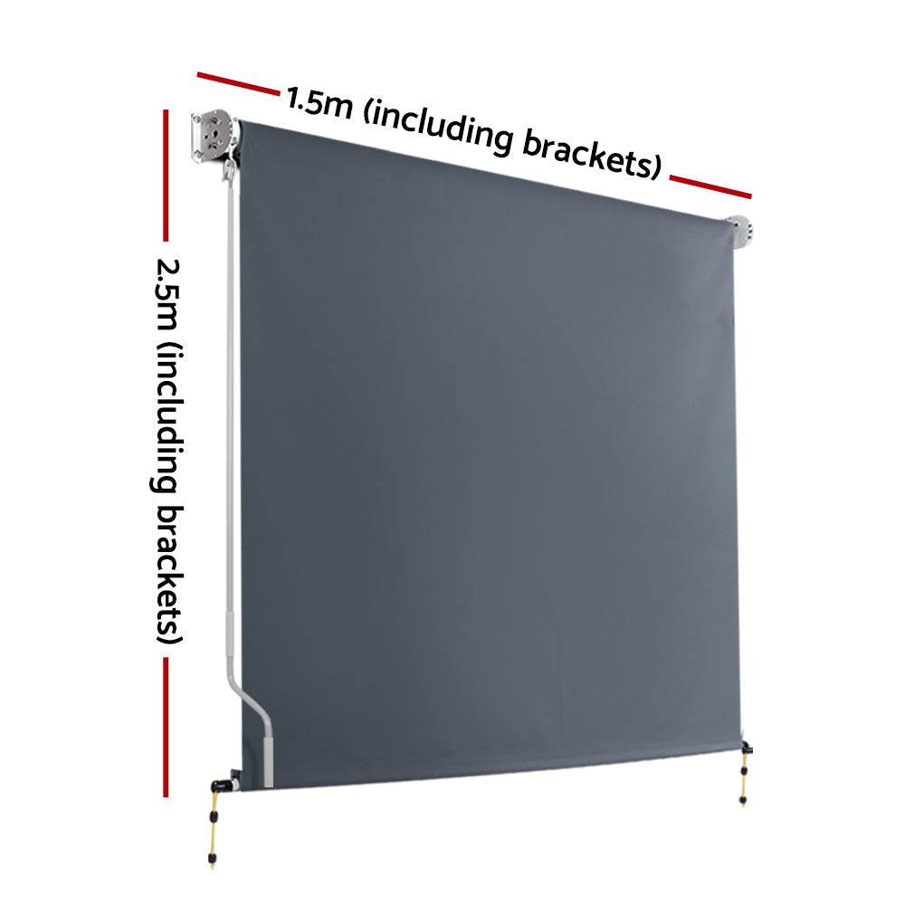 Outdoor Blind Roll Down Retractable Window Shade - 1.5x2.5m