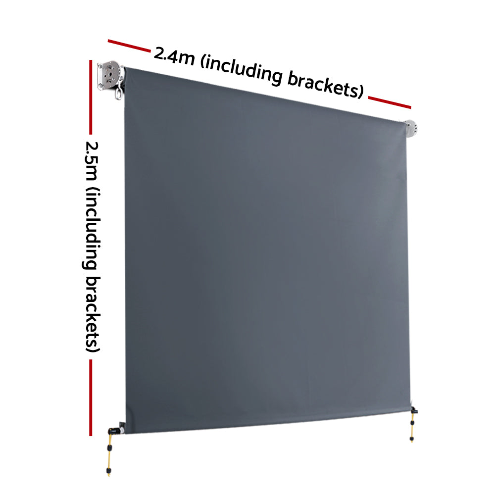 Outdoor Blind Roll Down Retractable Window Shade - 2.4x2.5m