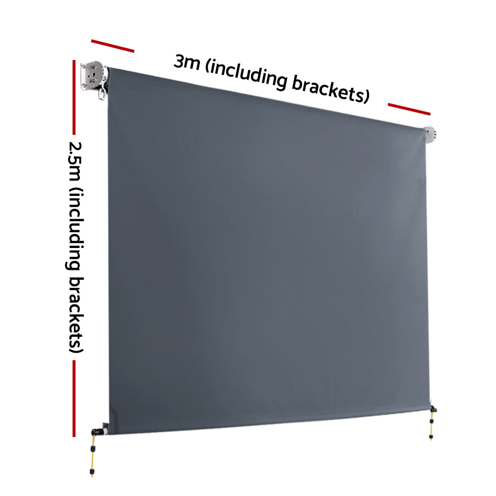 Outdoor Blind Window Roll Down Canopy Privacy Screen Grey - 3x2.5m