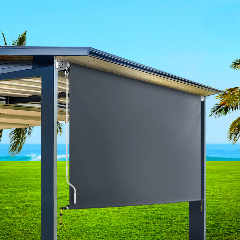 Outdoor Blind Window Roll Down Canopy Privacy Screen Grey - 3x2.5m
