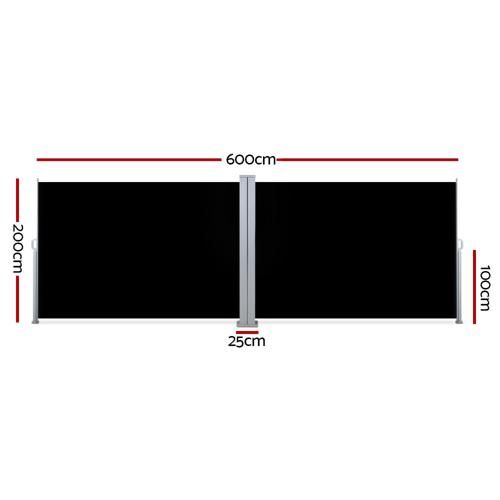 Side Awning Outdoor Blinds Retractable Sun Shade Black - 2x6m