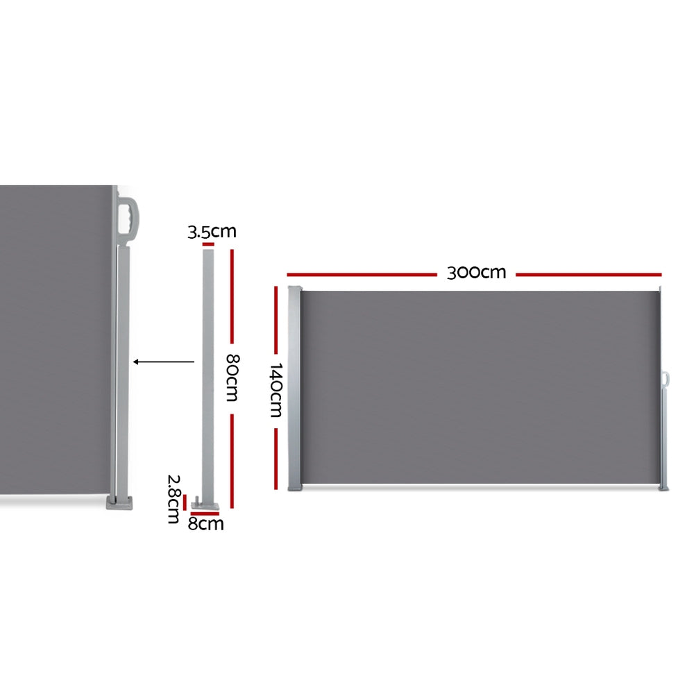 Sun Awning Shade Outdoor Retractable Screen Grey - 1.4x3m