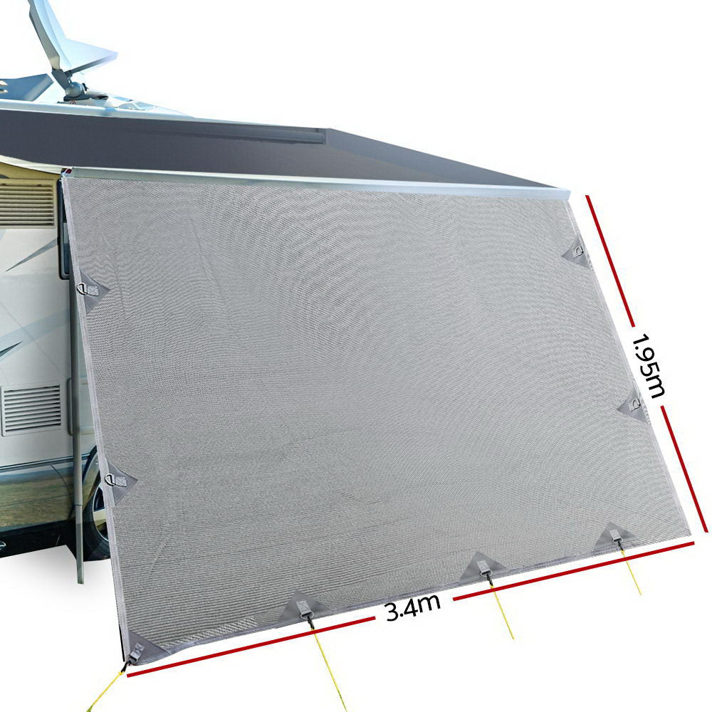 Caravan Privacy Screens Roll Out Awning End Wall Side Sun Shade - 3.4M