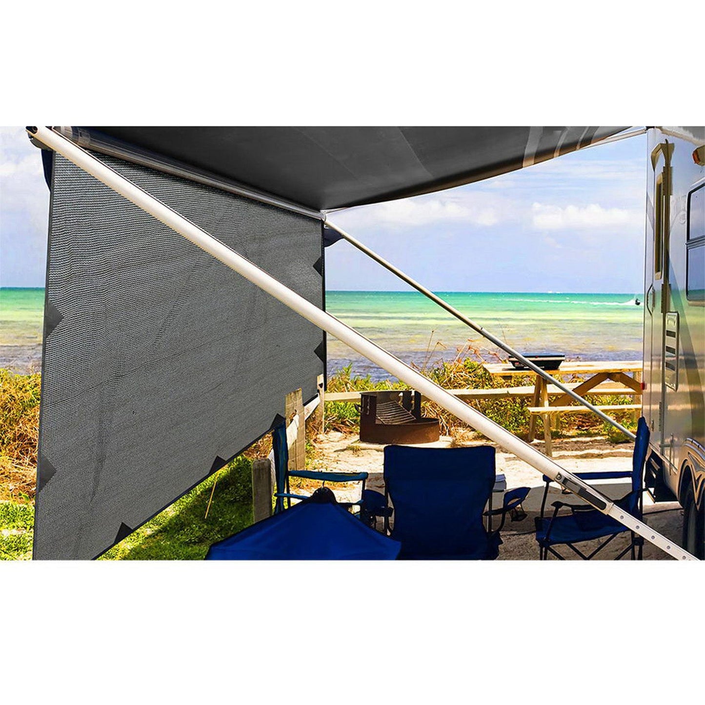 Caravan Privacy Screens Roll Out Awning End Wall Side - 5.2M Grey