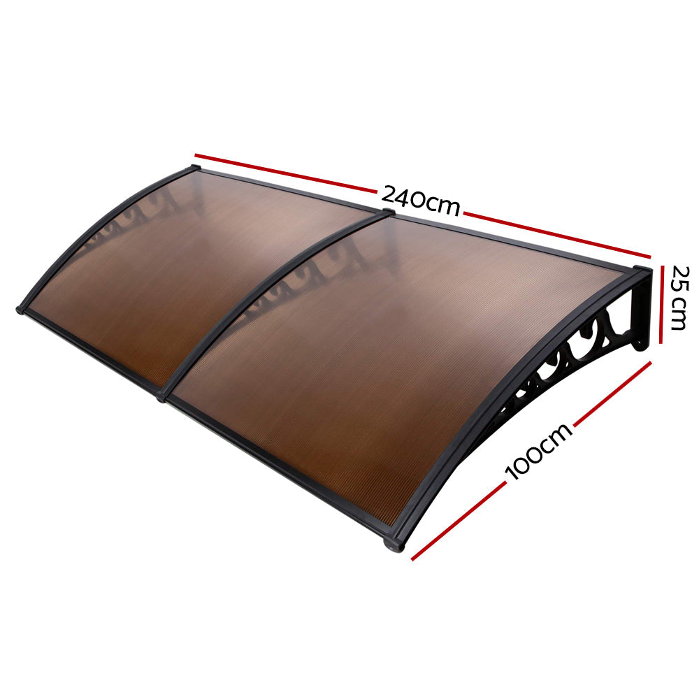 Window DIY Awning Outdoor Patio Sun Shield Brown - 1x2.4m