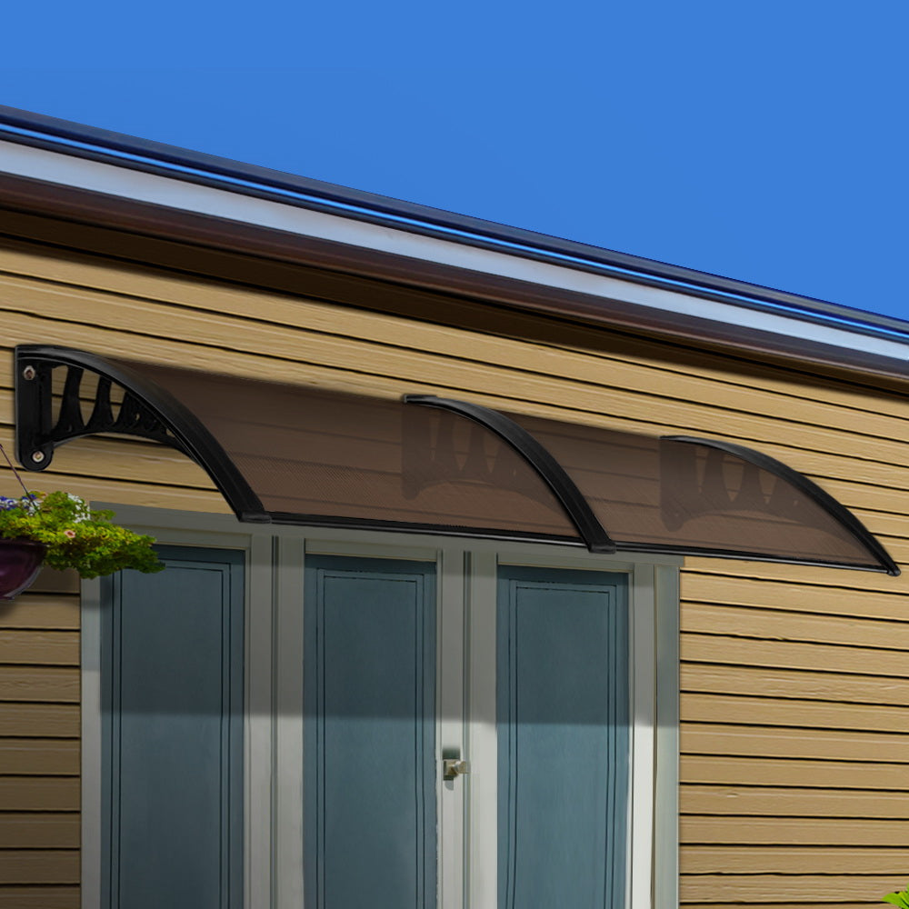 Window DIY Awning Outdoor Patio Sun Shield Brown - 1x2.4m