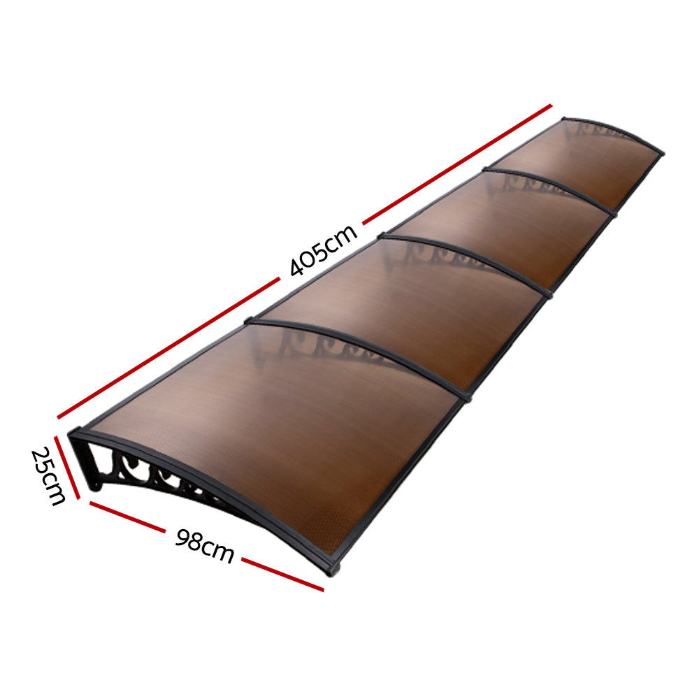 Patio DIY Window Door Awning Canopy UV Shield Brown - 1x4m