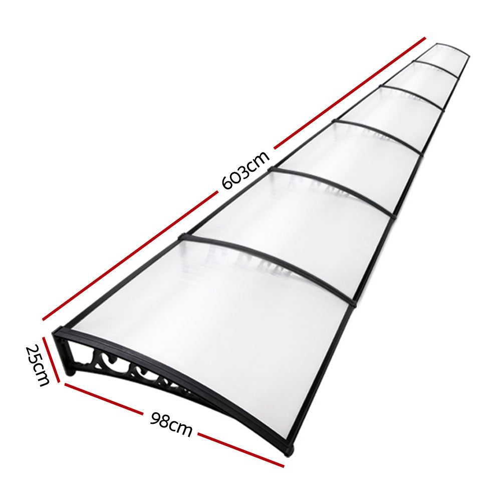 Patio DIY Window Door Awning Canopy UV Shield White - 1x6m