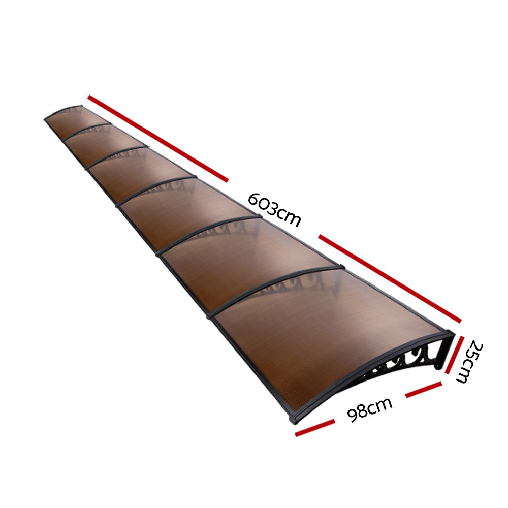 Patio DIY Window Door Awning Canopy UV Shield Brown - 1x6m