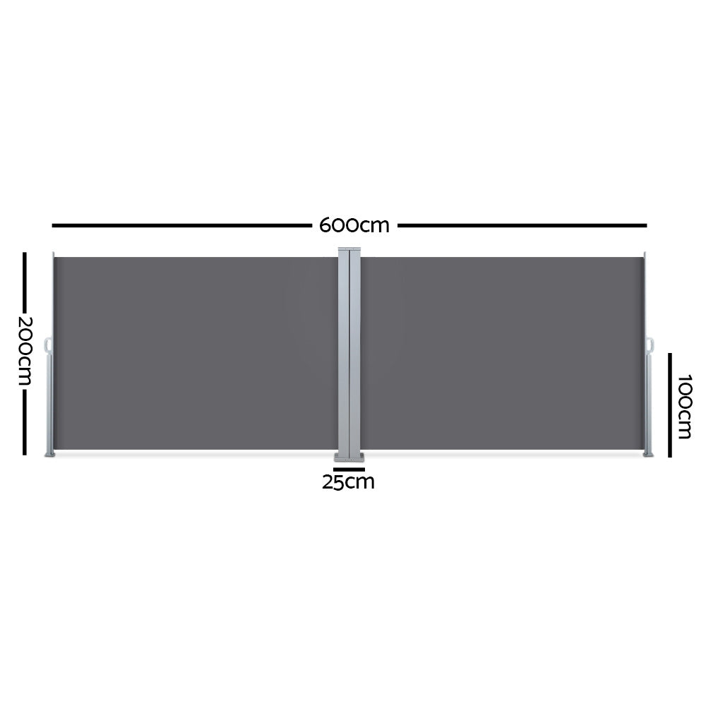 Retractable Side Awning Garden Patio Shade Screen Grey - 2x6m