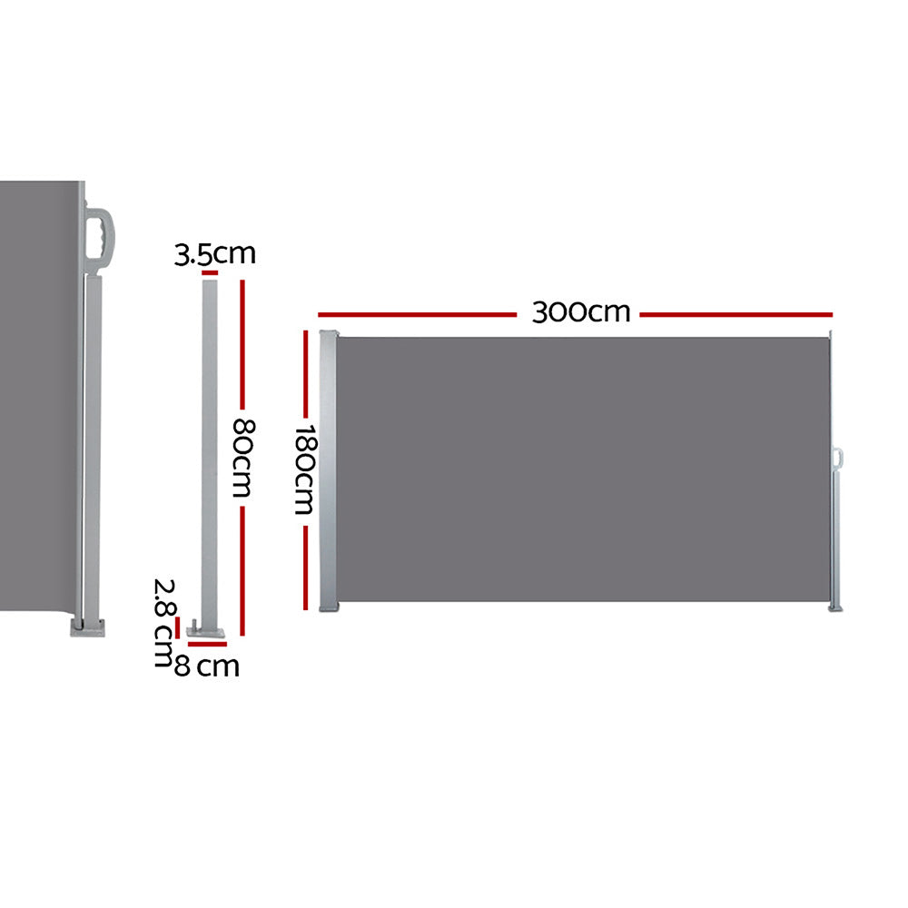 Side Awning Sun Shade Outdoor Blinds Grey Set of 2 - 1.8x3m