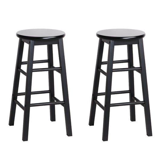 Set of 2 Beech Wood Backless Bar Stools - Black