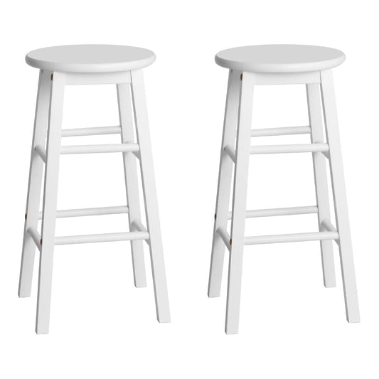 Set of 2 Beech Wood Backless Bar Stools - White