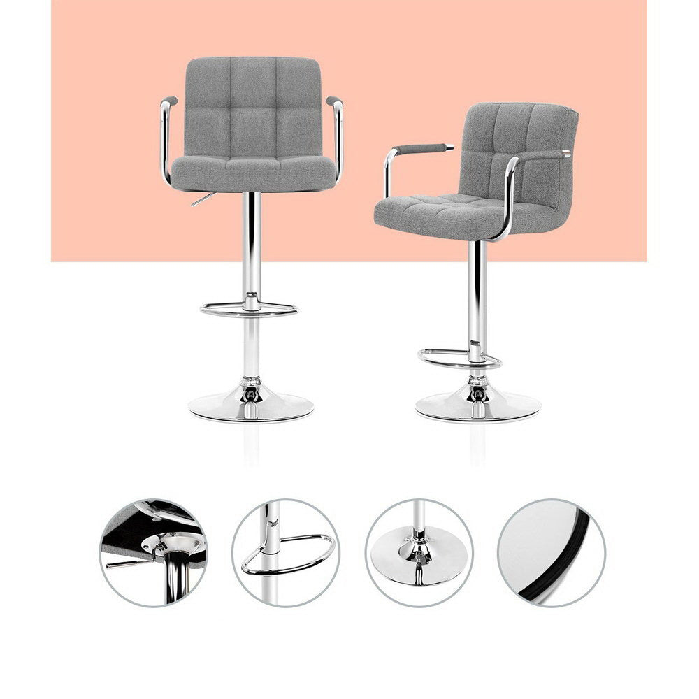 Faux Swiveling Bar Stools Gas Lift - Steel and Grey - Set of 2