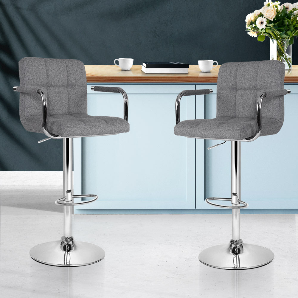 Faux Swiveling Bar Stools Gas Lift - Steel and Grey - Set of 2