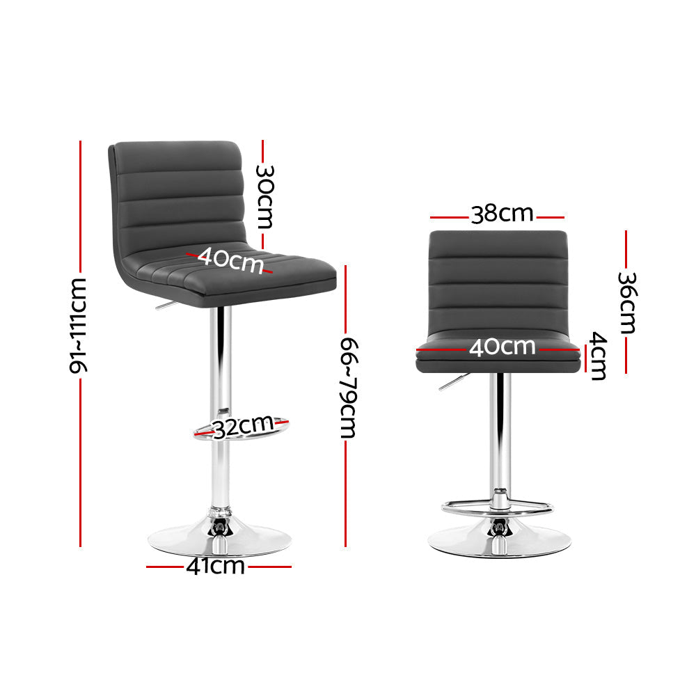 Leather Lined Pattern Bar Stools- Grey and Chrome  -Set of 2