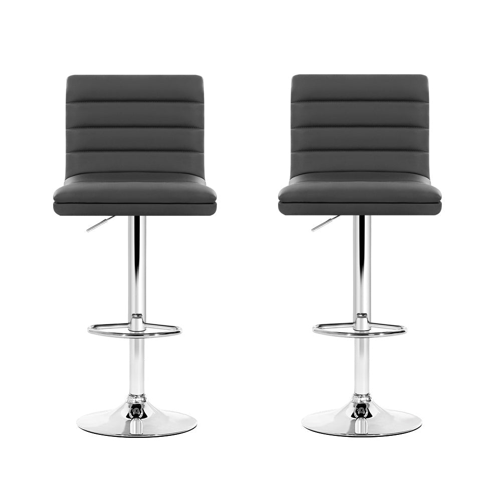 Leather Lined Pattern Bar Stools- Grey and Chrome  -Set of 2